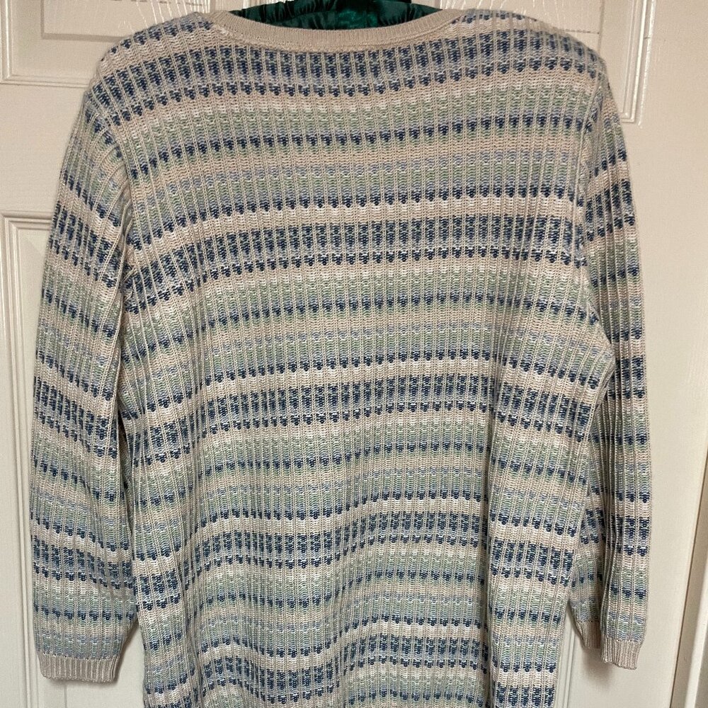 Vintage-Alfred Dunner Striped Knit Sweater Large | Blue & Green | USA Made-Large